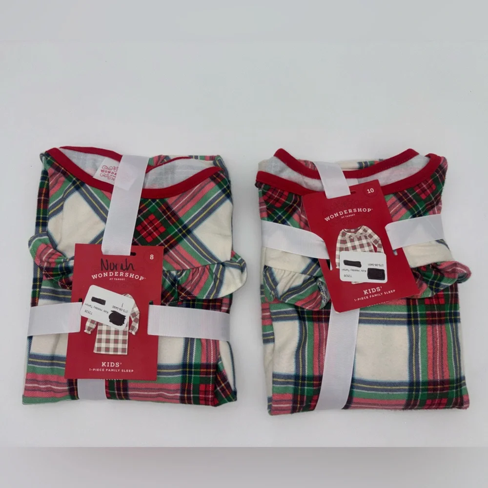 WONDERSHOP Girls Christmas Nightgown Lot Set Pajama Tartan Plaid Dress‎ NEW 8 10